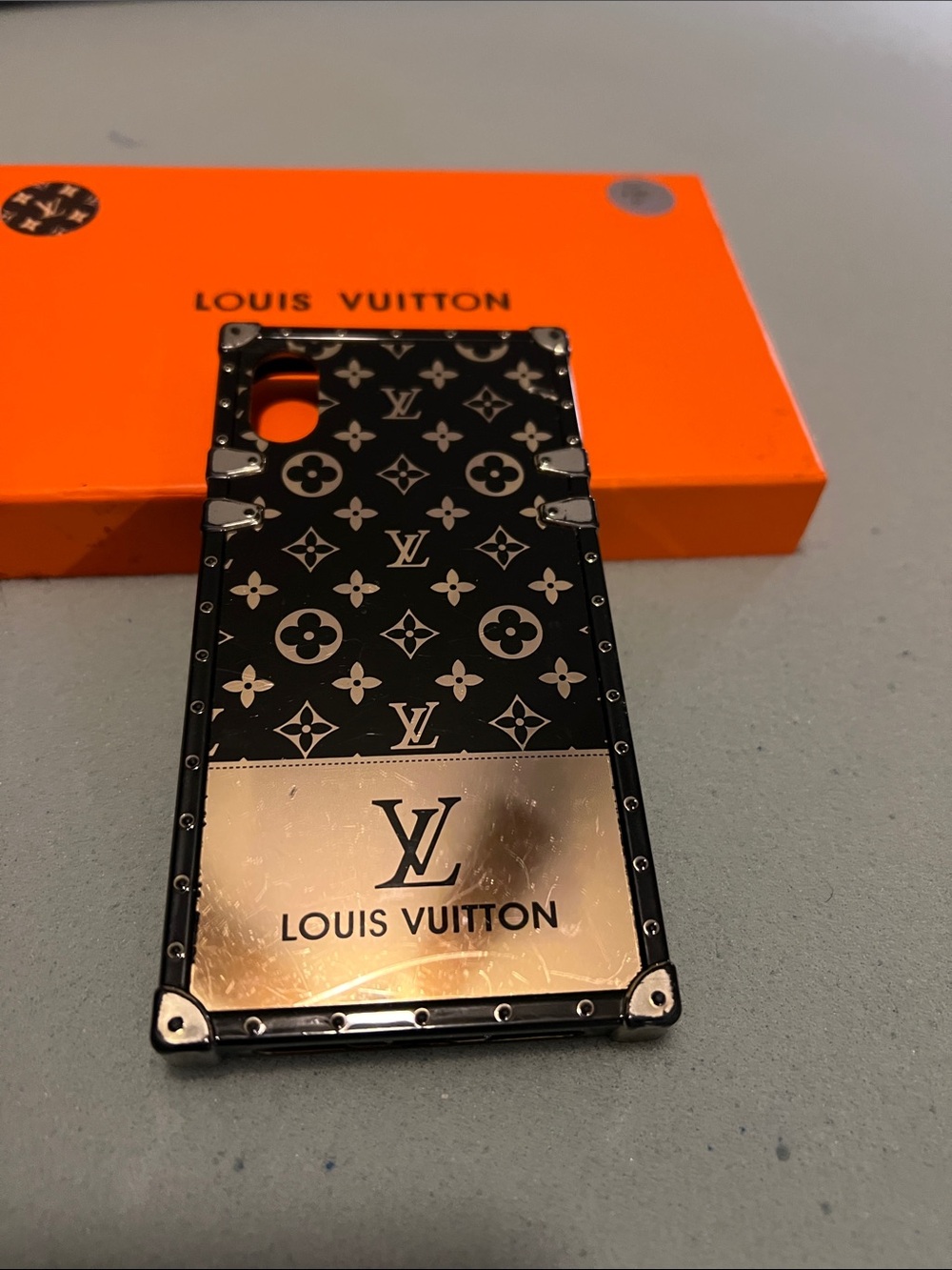 LV Black and Gold Monogram Trunk-Style iPhone Case